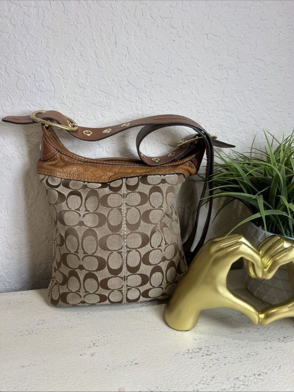 COACH BLEECKER SIGNATURE C Jacquard Y2K British Tan BUCKET SHOULDER HANDBAG